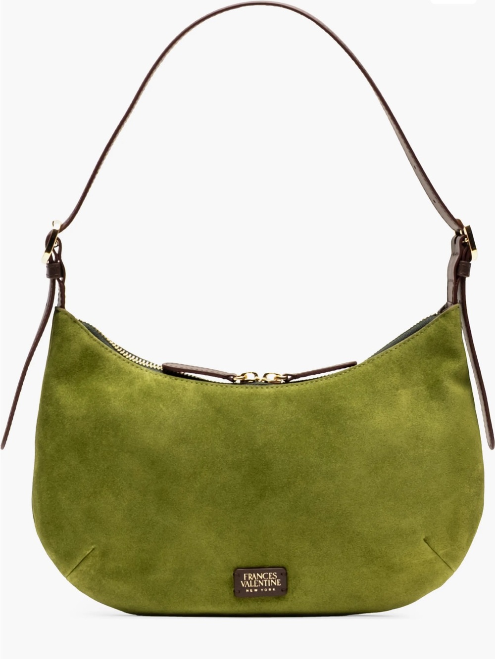 Frances Valentine Green Suede Shoulder Bag with Brown Strap
